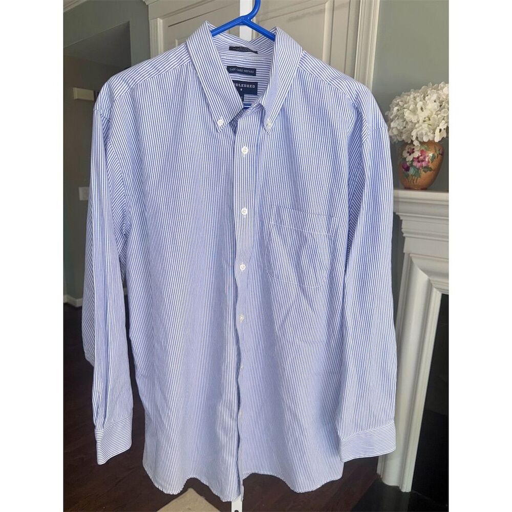 Saddlebred Men's Striped Button-Up Shirt Light Blue/White Size 17.5 NEW